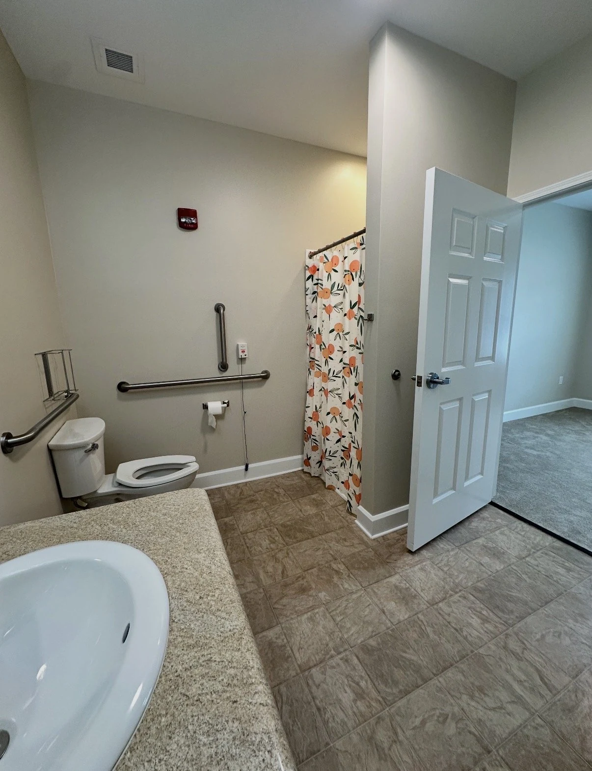 Adams Lane apartment bathroom with shower and grab bars