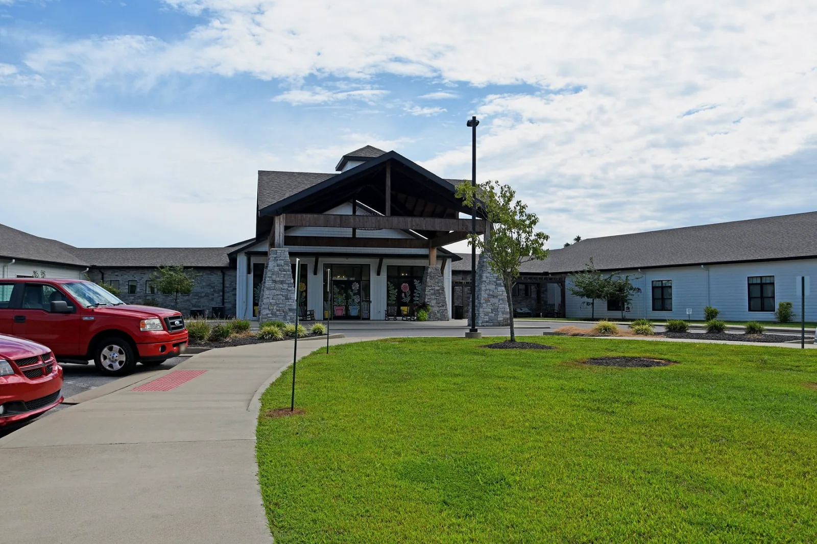 Homeplace at Green River Road front entrance and lawn.